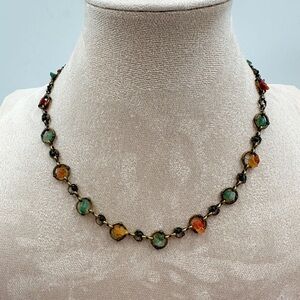 Natural Stone Antique Brass Adjustable Necklace 16-20” Chain